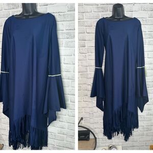 Navy Blue Bell Sleeve Fringe Dress Size 1X